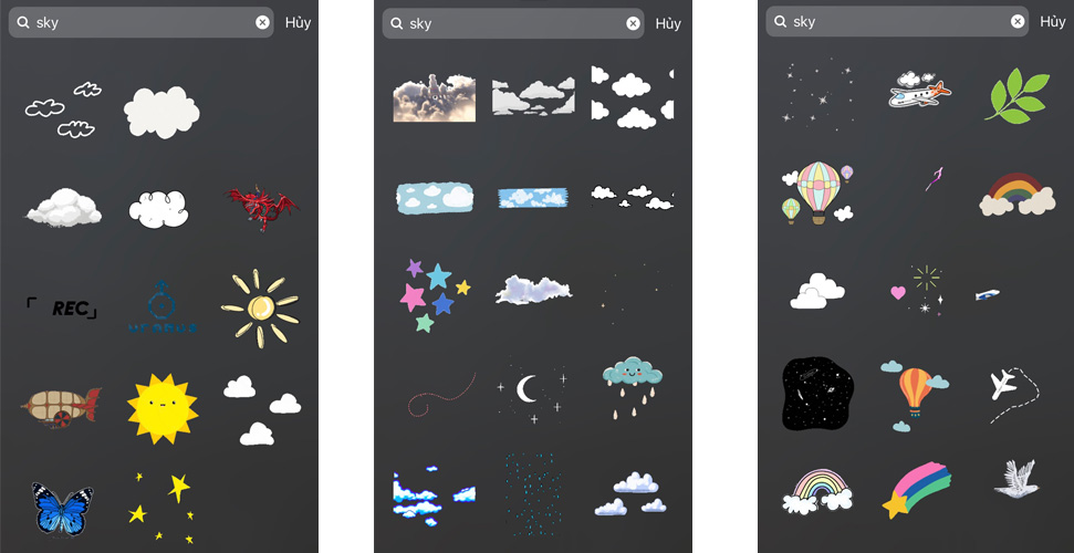 Sticker trên instagram hình đám mây, trăng sao