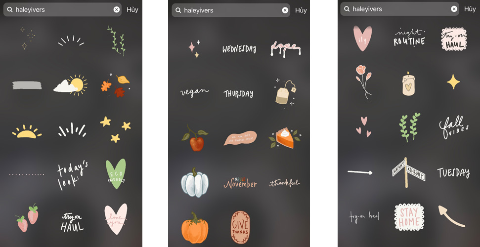 Sticker instagram màu pastel hình hoa lá mây trời